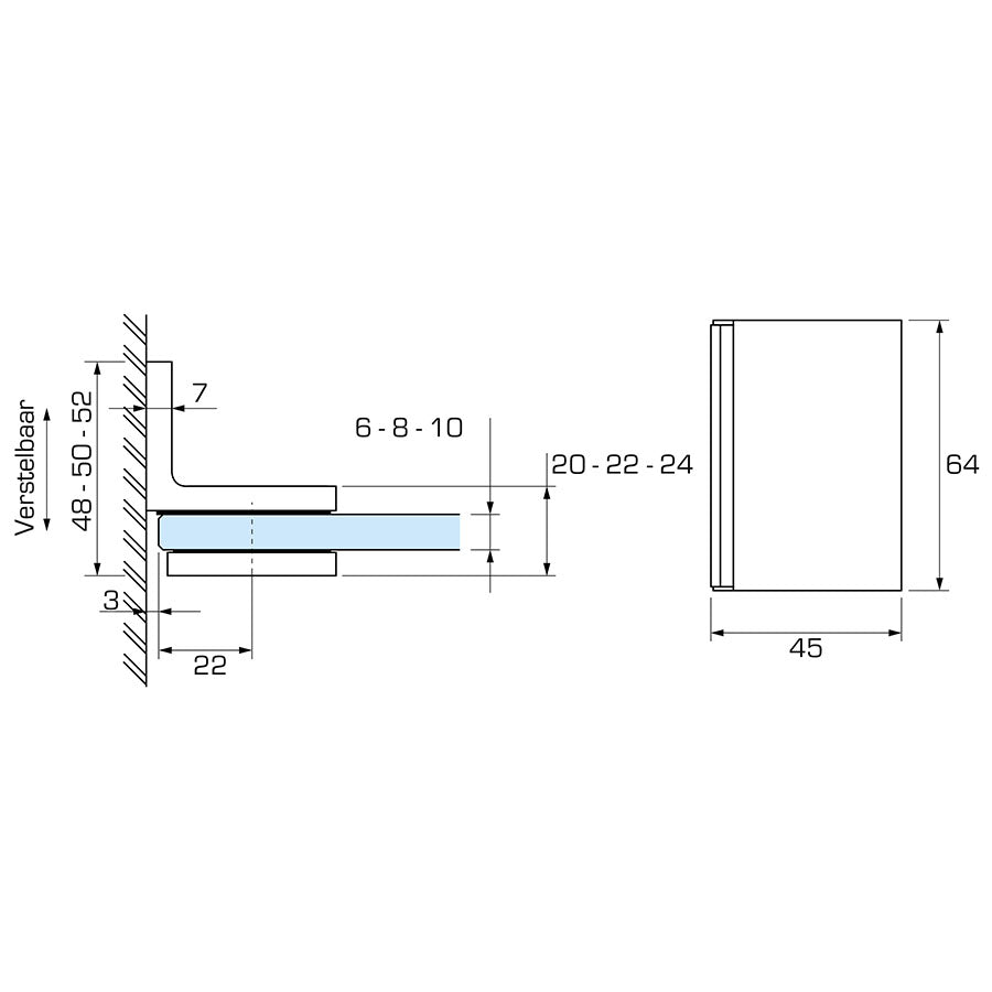 Flamea+ glasklem wand/glas 90° - 8194 - Technische Tekening