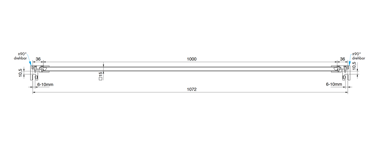 Stabilisatiestang set glas-glas 1000 mm - 8795 - Technische Tekening