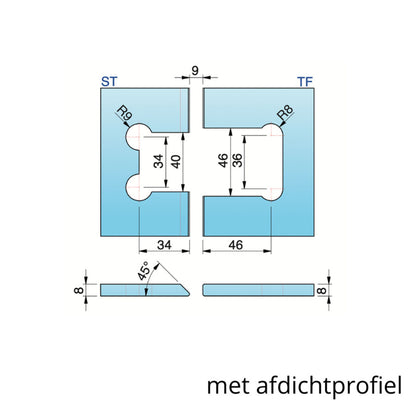 Flamea+ douchescharnier glas/glas 135° - 8131 - Sparing met afdichtprofiel