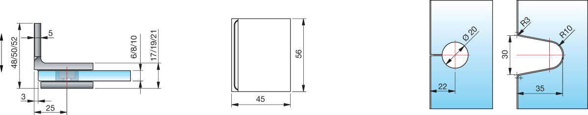 Flamea glasklem wand/glas 90° - 8170 - Technische Tekening