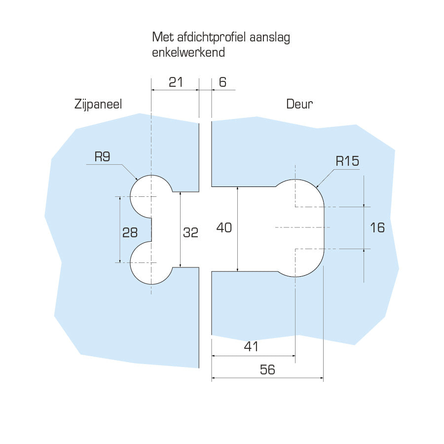 Flamea douchescharnier glas/glas 180° - 8182 - Sparing met afdichtprofiel aanslag enkelwerkend