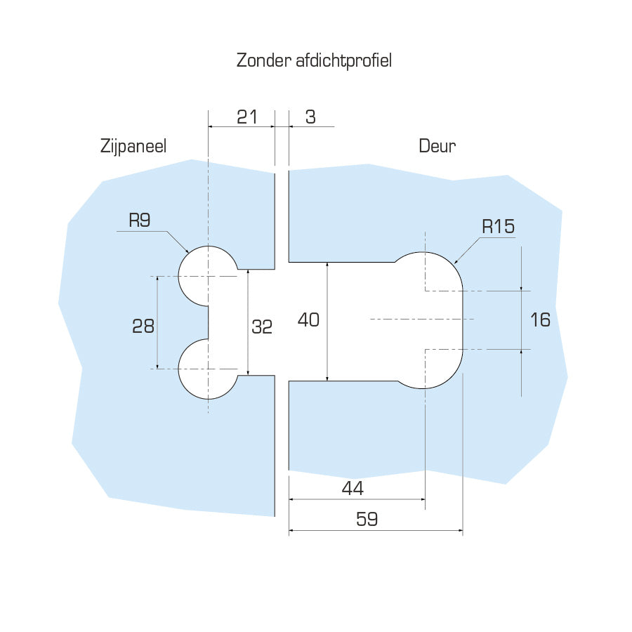 Flamea douchescharnier glas/glas 180° - 8182 - Sparing zonder afdichtprofiel