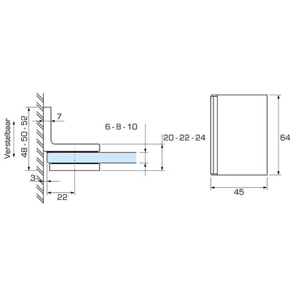 Flamea+ glasklem wand/glas 90° - 8194 - Technische Tekening