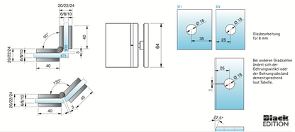 Flamea+ Linea glasklem glas/glas 80°-180° - 8198M1 - Technische Tekening