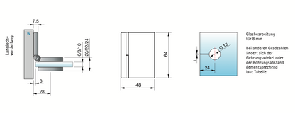 Flamea+ Linea glasklem wand/glas 90° - 8199M1 - Technische Tekening