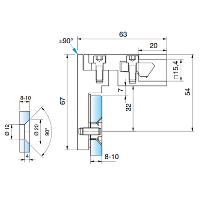 Glasaansluiting voor stabilisatiestang - 8794 GF - Technische Tekening