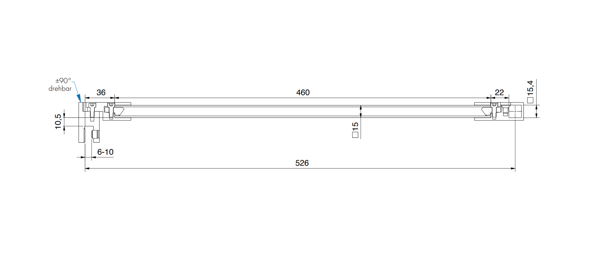 Stabilisatiestang set glas-T-stuk 460 mm - 8797 - Technische Tekening