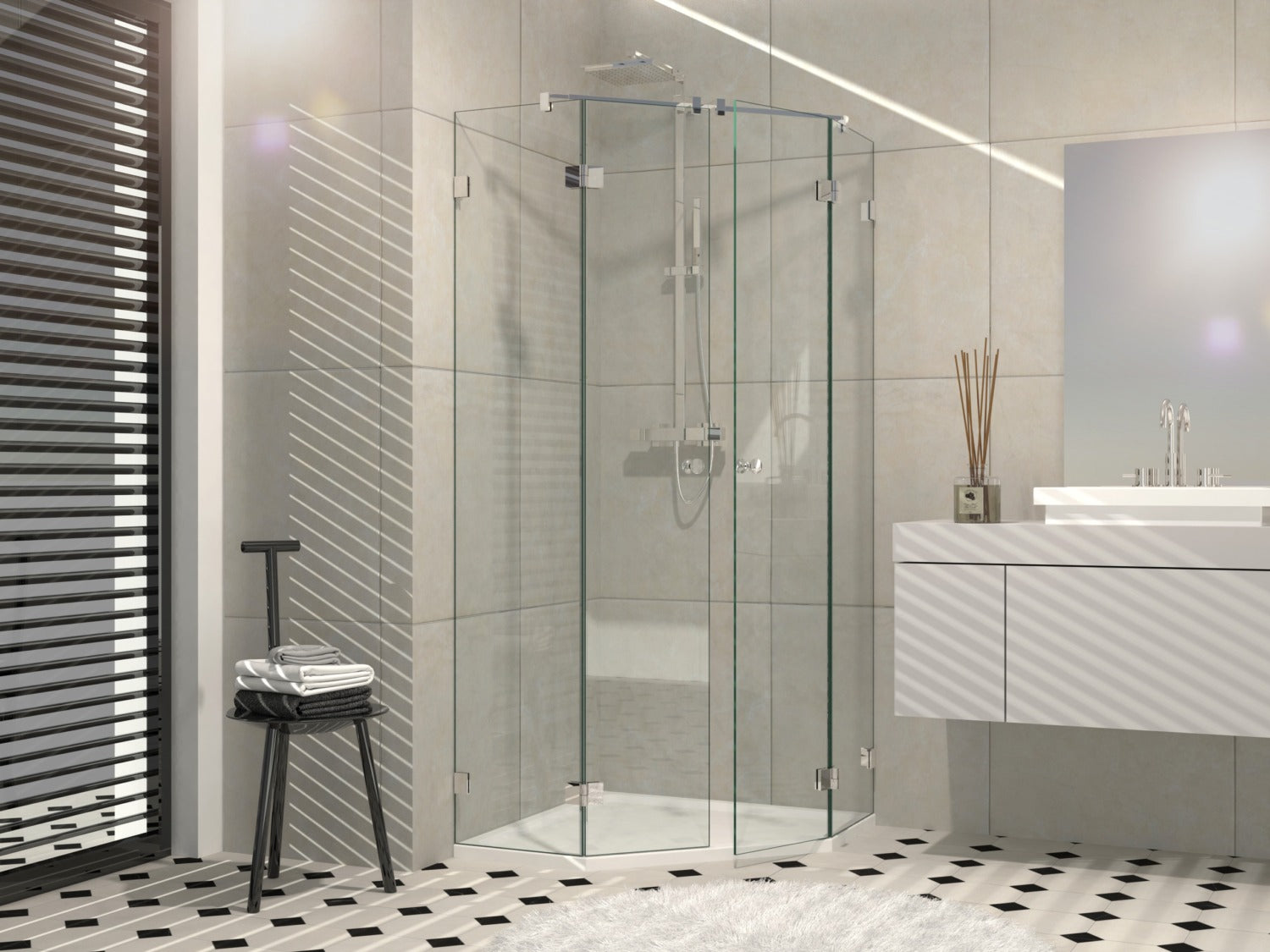 Nivello douchescharnier glas/glas 135° - 8365 - Sfeer